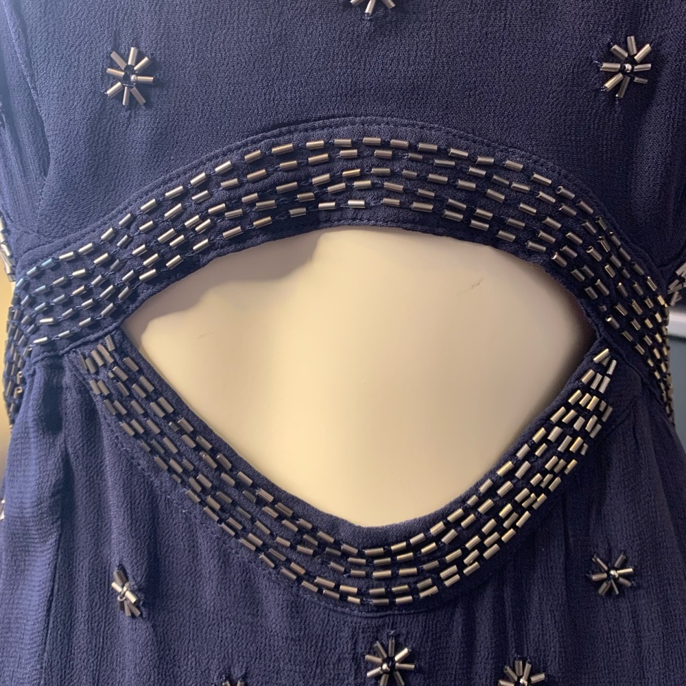 Free People Navy Blue Beaded Cutout Mini Club Dress - Picture 5 of 13